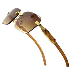 Rimless Sunglasses Men Fashion Shades Wood Grain Frame Designer Eyewear Rapper