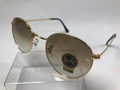Ray-Ban RB3447 Round Metal Sunglasses Polished Gold Frame Brown Lens 50mm Unisex