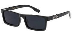 Locs Rectangle Black Frame Gold Gunmetal Logo Temple Smoke Lens Sunglasses