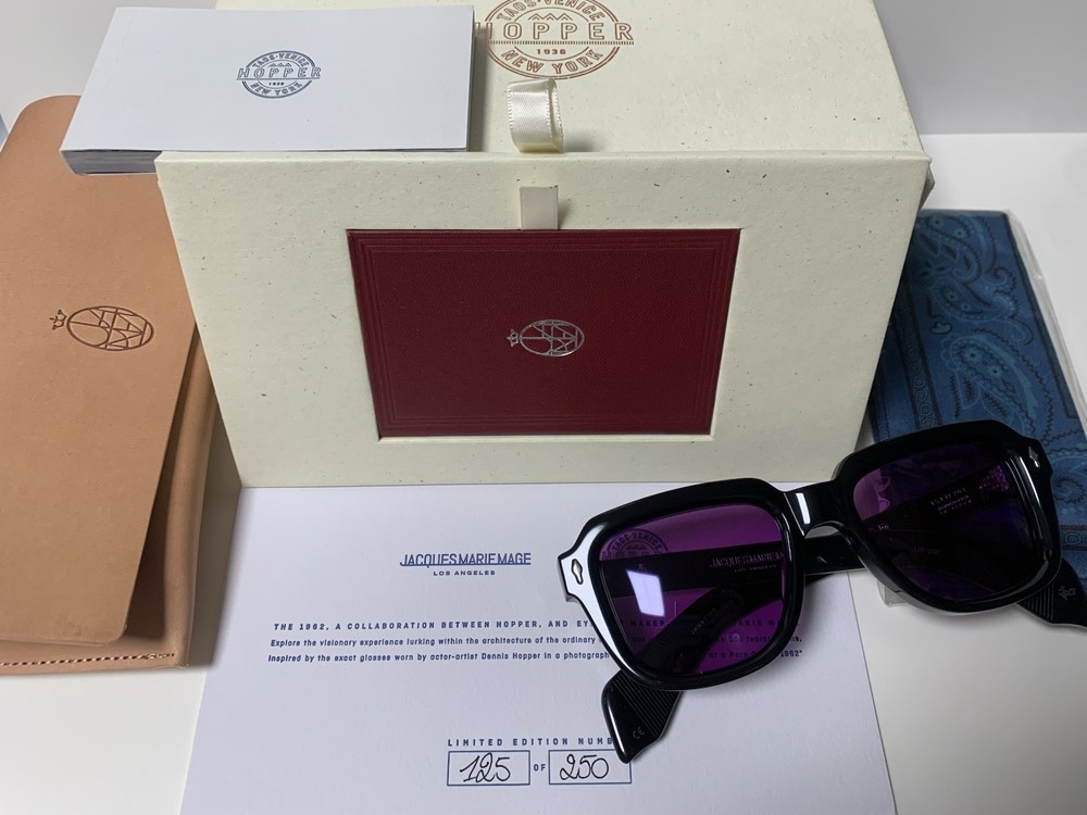 Jacques Marie Mage Taos Hopper Square Sunglasses Black Acetate Purple Glass
