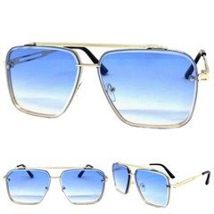 Men’s Classy Elegant Vintage Retro Style SUNGLASSES Square Gold Frame Blue Lens