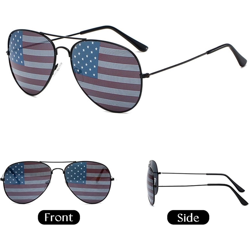 USA Glasses American Flag Aviator Sunglasses Black United States Patriotic