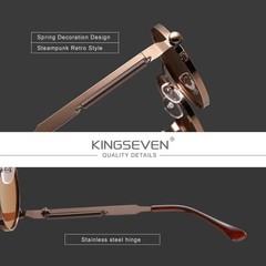 KINGSEVEN Polarized Steampunk Round Sunglasses Stainless Steel Vintage UV400 Uni