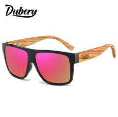 DUBERY Square Wood Polarized Sunglasses Men Women Wooden Temple Sport Glasses