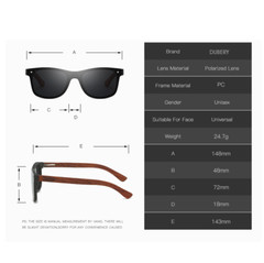 DUBERY Rimless Wood Polarized Square Sunglasses Men Women Wooden Temple Glasses