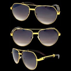 Men CLASSY Elegant Vintage Retro Hip Hop Style SUNGLASSES Gold & Faux Wood Frame