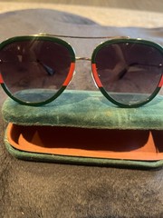 Gucci 0062S_003 Grey Gradient Lens Pilot Sunglasses – Green/Gold