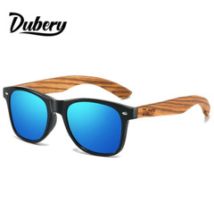 DUBERY Wood Polarized Square Sunglasses Men Women Wooden Temple Classic Glasses