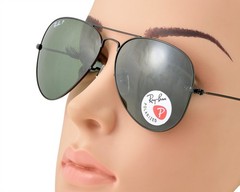 Ray-Ban Sunglasses RB3025 Aviator Classic Black Frame Polarize Green Lens 58mm