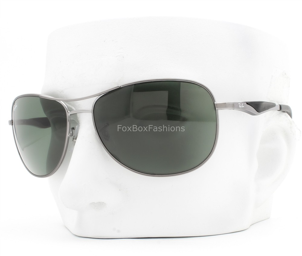 Ray-Ban Sunglasses RB 3519 004/71 Shiny Gunmetal Green Tinted Lens 59mm w/case