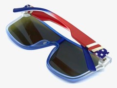 Modern Retro Shield Style SUNGLASSES Patriotic American USA Flag Frame Blue Lens