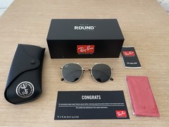 Ray Ban RB8147 Titanium Round Gold Plated Sunglasses 91358 50:21-140 Made Japan