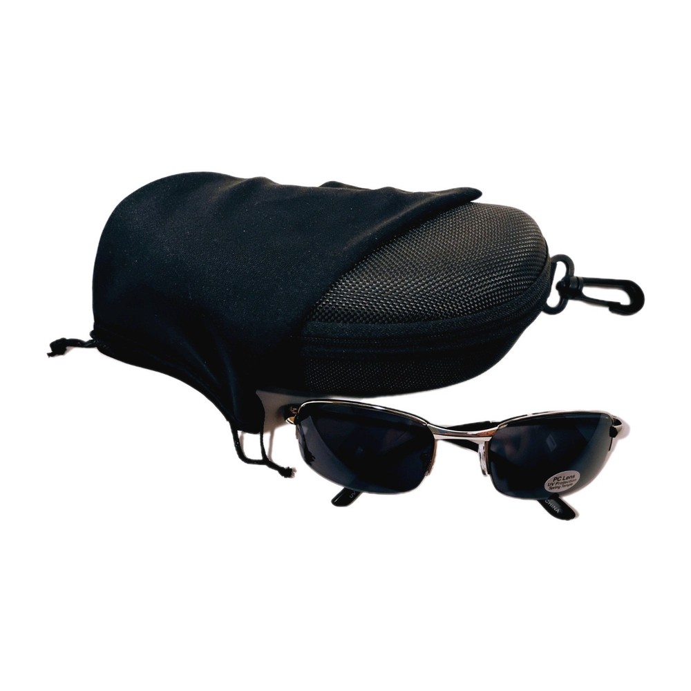 Semi Rimless Sunglasses W/Silver Spring Temple Frame &Black Polycarbonate Lenses