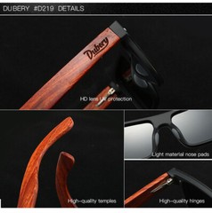 DUBERY Rimless Wooden Temple Polarized Sunglasses UV400 Men Red Wood Goggles