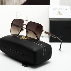 MAYBAC* Square Aviator Sunglasses Brown Bronze Double Bridge Luxury +Case