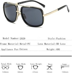 Men Sunglasses Designer Fashion Retro Square Classy Vintage Gold Metal Frame Big