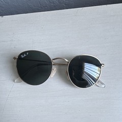 Ray-Ban Round Metal Sunglasses Gold Frame Green Tinted Glass Lenses 50-21