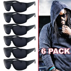 Mens Sunglasses OG All Black Look with Print Sport Wrap Biker Style Gangster Loc