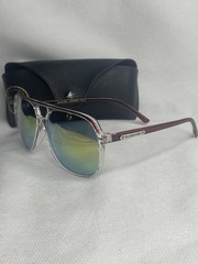 Biohazard Retro 80’s Pilot Sunglasses Burgundy Clear Frame Mirror Rainbow Lenses