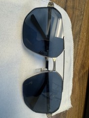 Cartier Santos CT0462S 002 Silver Navigator Aviator Sunglasses Blue Polarized