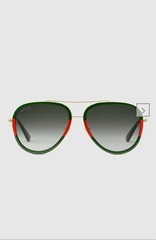 Gucci 0062S_003 Grey Gradient Lens Pilot Sunglasses – Green/Gold
