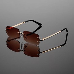 Rimless Rectangle Sunglasses Men Women Vintage Gradient Trendy Design