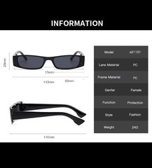Retro Slim Rectangle Sunglasses Black Y2K Unisex Fashion Shades