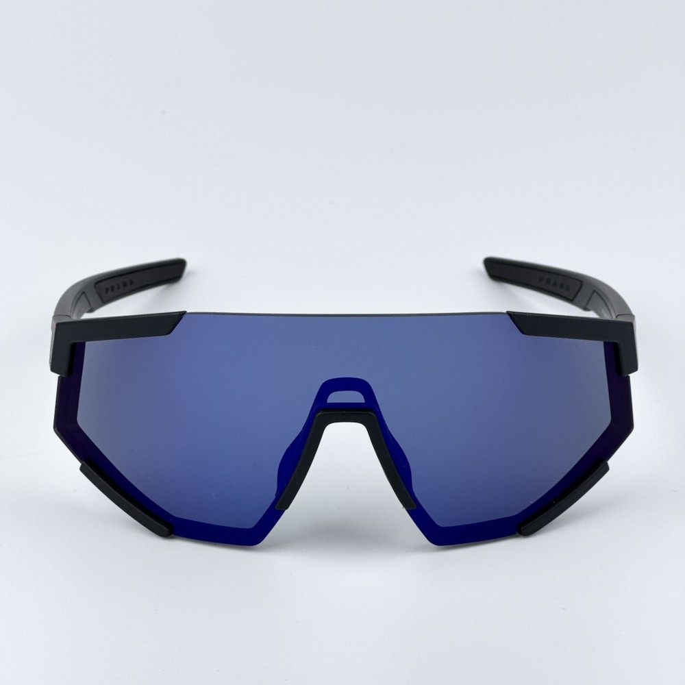 Prada Linea Rossa Men Sunglasses Black Blue Mirror Shield PS04WS DG070A NEW