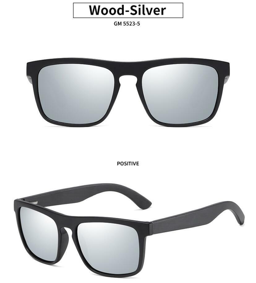 Men Wood Polarized Square Black Frame Sunglasses Wooden Temple Fashion Glasses