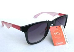 NEW SOL SUNGLASSES Men Retro Black Casual CLEAR Red Stripes on Sides US Seller