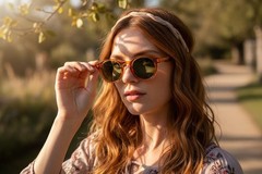 Mens Classy Elegant Vintage Retro Style SUNGLASSES Round Orange Frame Green Lens