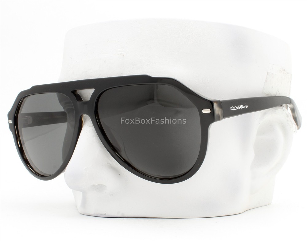Dolce Gabbana Aviator Sunglasses Shiny Black Gray DG 4452F 3403/87 w/Pouch Read