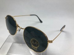 Ray-Ban RB3447 Round Metal Glod Frame Mirror Dark Green Lenses Sunglasses