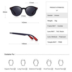 Mens Round Sunglasses Polarized Blue Mirror Lenses Black Frame Sporty Style 2026