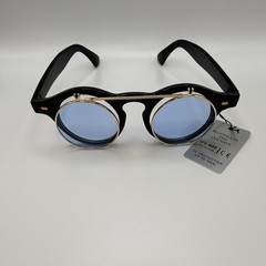 Unisex Round Flip-Up Sunglasses Black Plastic/Metal Frame Blue Tinted UV400