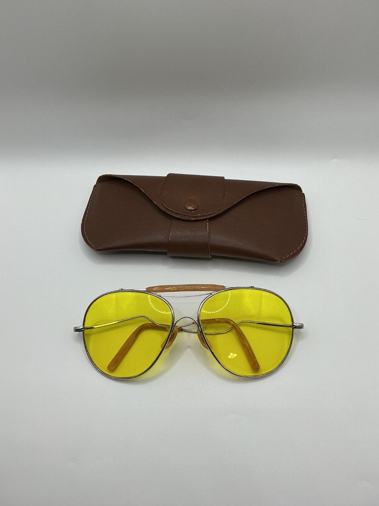 Vintage Unknown Optical Similar to American Optical Yellow Aviators W/Case