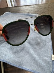 GUCCI GG0062S 003 Aviator Green/Red Unisex Sunglasses with Light Grey Lens 57mm