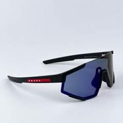 Prada Linea Rossa Men Sunglasses Black Blue Mirror Shield PS04WS DG070A NEW