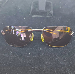Cartier Men’s Rimless Rectangle Sunglasses Gold Metal Frame Brown Tinted Lens