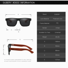 DUBERY Wood Polarized Square Sunglasses Men Women Wooden Temple Classic Glasses