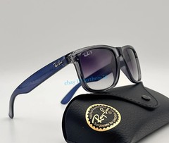 Ray-Ban RB4165 Justin 6596/T3 Polarized Sunglasses Blue Frame Gray Lens 54MM