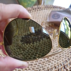 Vintage B&L Ray-Ban Outdoorsman Aviator Sunglasses Gold Green w Case