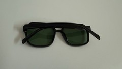 Men’s Rectangular Sunglasses Black Plastic Frame Green Tinted Plastic Lenses