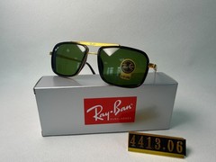 Ray-Ban RB4413 Navigator Sunglasses, Black & Gold Frame, Green G-15 Lens
