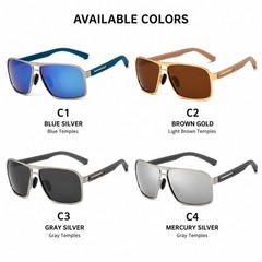 Polarized Men Women Sunglasses UV400 Metal Rectangular Modern Lightweight Trendy