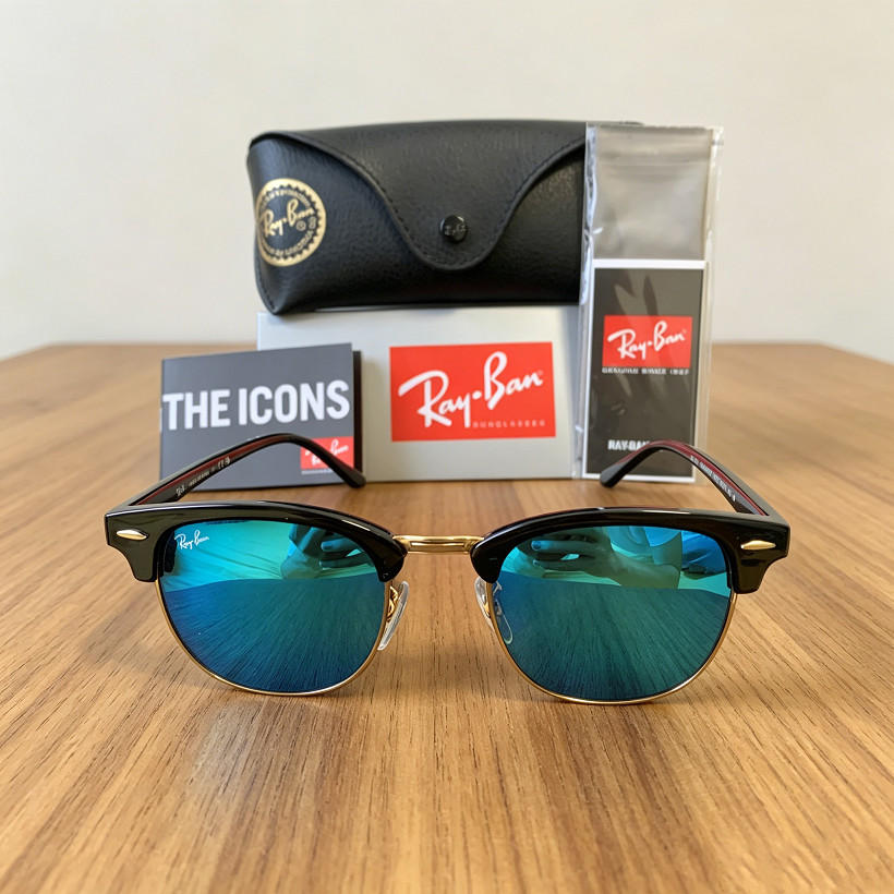 Ray-Ban RB3016 Sunglasses Clubmaster Classic Black Frame Blue Lens 51 mm