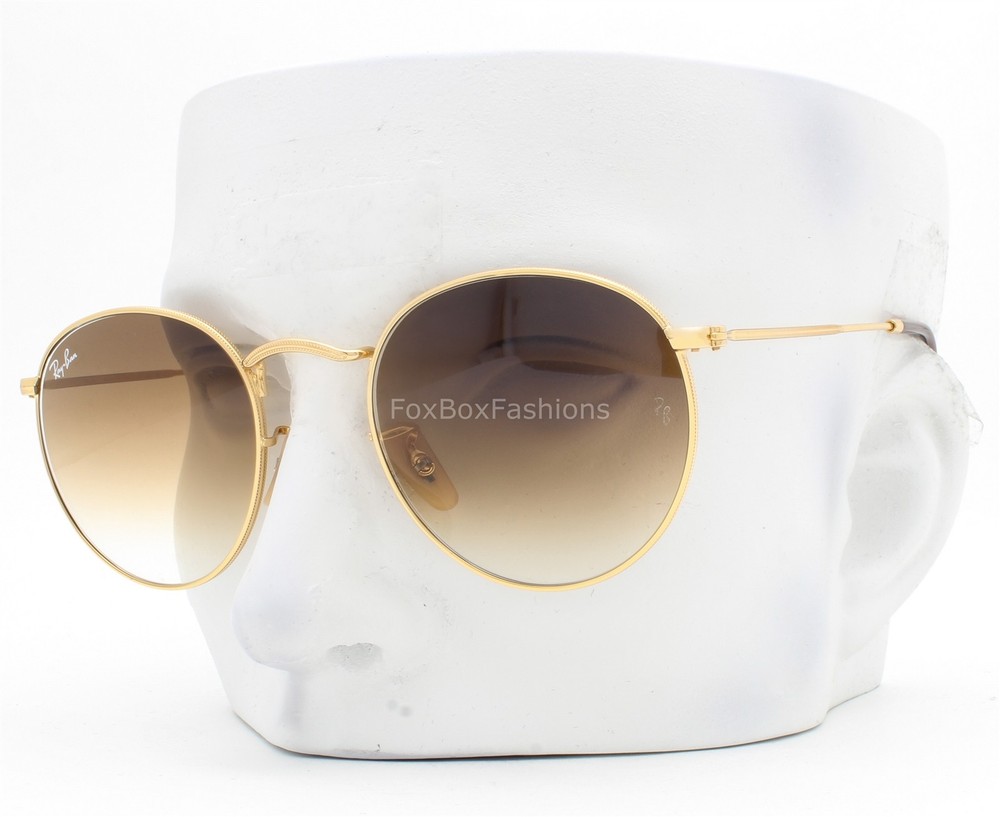 Ray-Ban Round Sunglasses Arista Gold RB 3447 001/51 Brown Glass Lens 50mm w/case