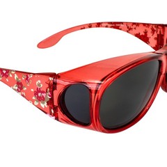 Global Vision Eyewear Fanfare2 Fit Over Sunglasses Red Floral Frame Smoke Lens