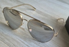 Authentic Versace Mens Gold Pilot Metal Sunglasses Silver Mirror 2217 1252/6G