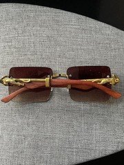 Sunglasses Unisex Square Wood Grain Style Frame Brown UV 400 Gold Tone Cheetah